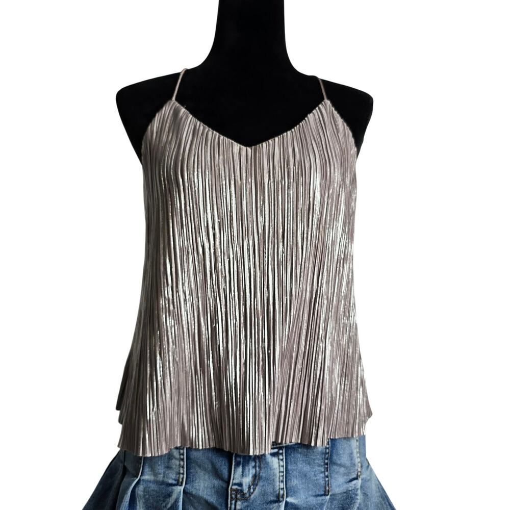 Metallic Pleated Cami Tank Women's Small Rose Gold The Impeccable Pig Boutique
